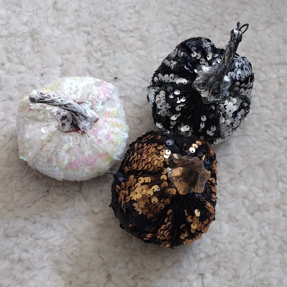 Sequin Pumpkin Trio - Black, Gold, and White